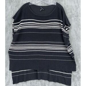Eileen Fisher Sweater Womens XL Linen Lagenlook High Low Striped Capsule Black